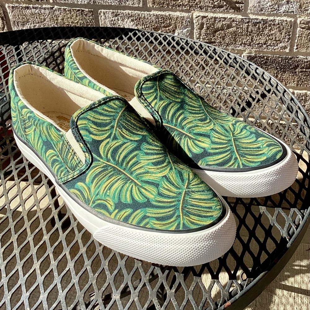 Keds x Rifle Paper Co Anchor Women's Shoes Green Palms Slip-On Sneakers.